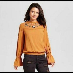Xhilaration. Bell sleeve embroidered blouse.